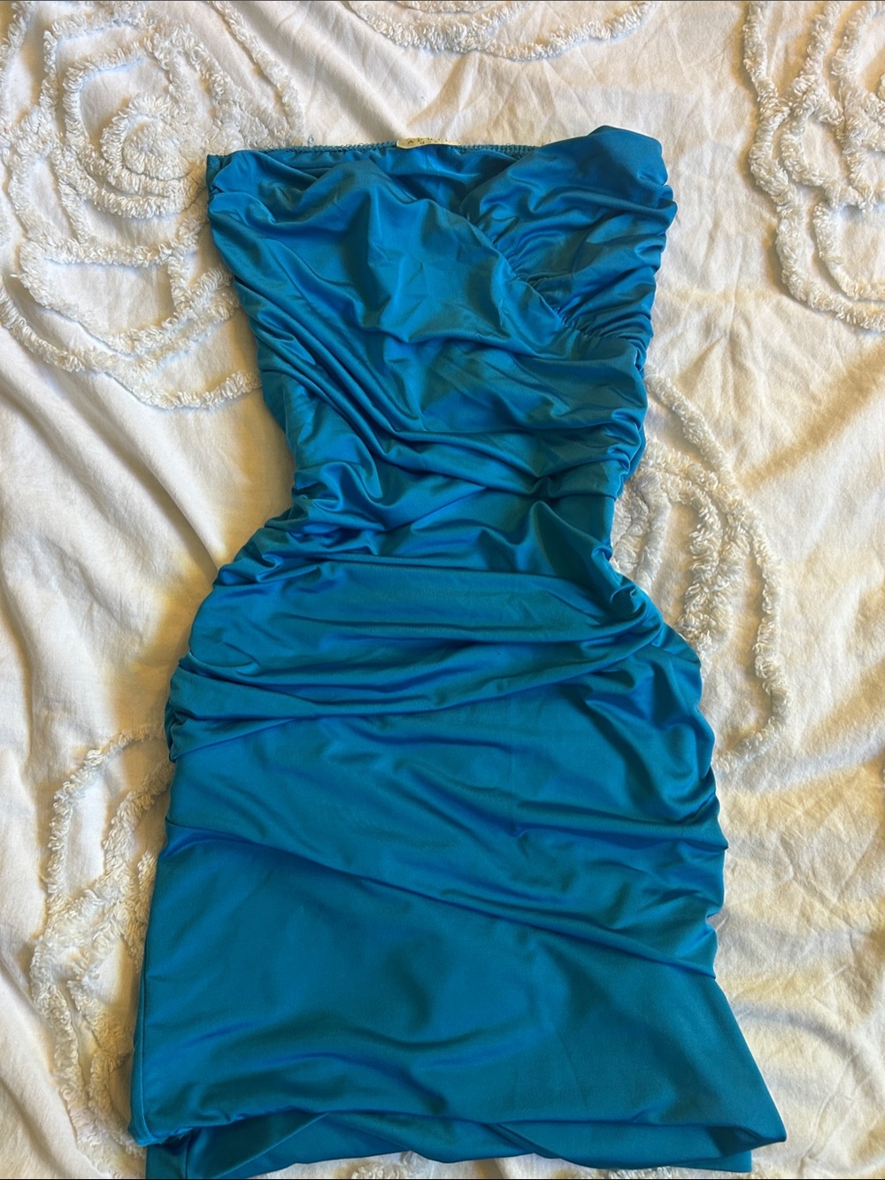 Strapless Ruched Teal Bodycon Dress April USA vintage